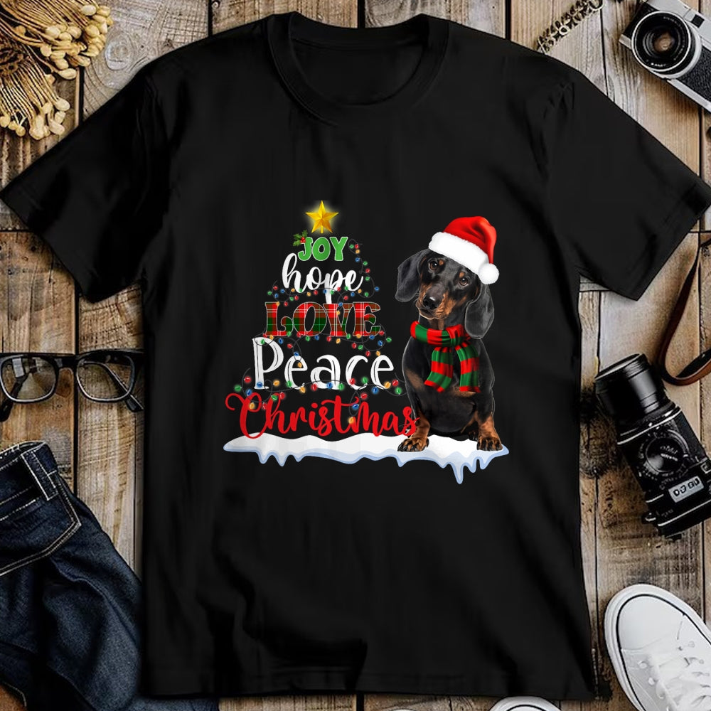 Dog Love Shirt, Dog Lover Gift T-Shirt/Hoodie/Sweatshirt HLT00 - Cute Dachshund Joy Hope Love Peace Christmas Xmas Wiener Dog T-Shirt
