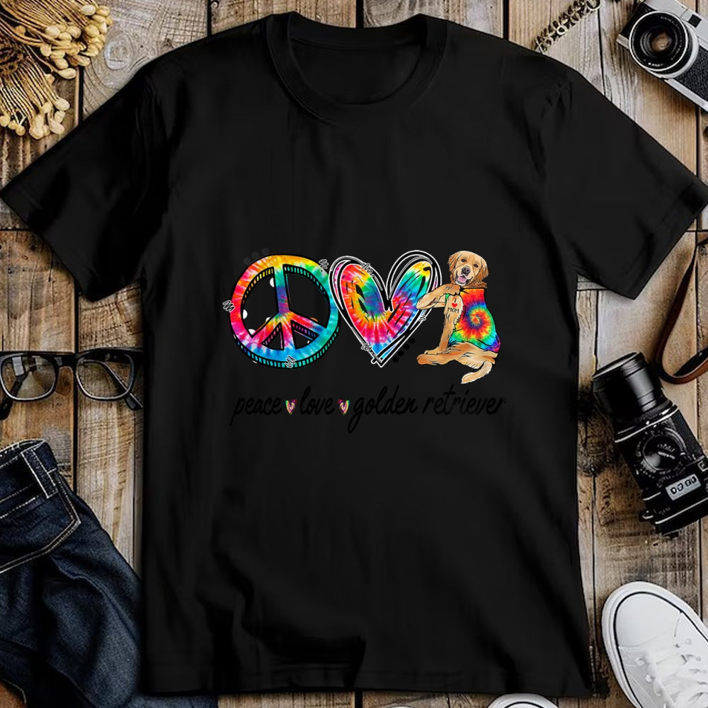 Dog Love Shirt, Dog Lover Gift T-Shirt/Hoodie/Sweatshirt HLT00 - Peace Love Golden Retriever Tie Dye Rainbow Dog Lover T-Shirt