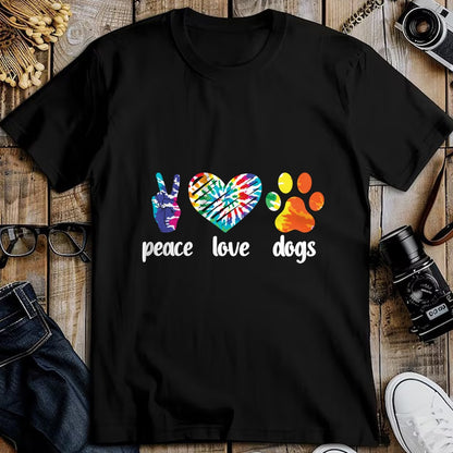 Dog Love Shirt, Dog Lover Gift T-Shirt/Hoodie/Sweatshirt HLT00 - Peace Love Dogs Paws Tie Dye Rainbow Animal Rescue Long Sleeve T-Shirt