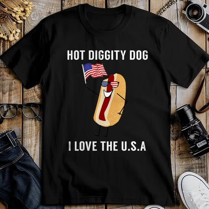 Dog Love Shirt, Dog Lover Gift T-Shirt/Hoodie/Sweatshirt HLT00 - Hot Diggity Dog I Love USA - Funny Fourth of July T-Shirt