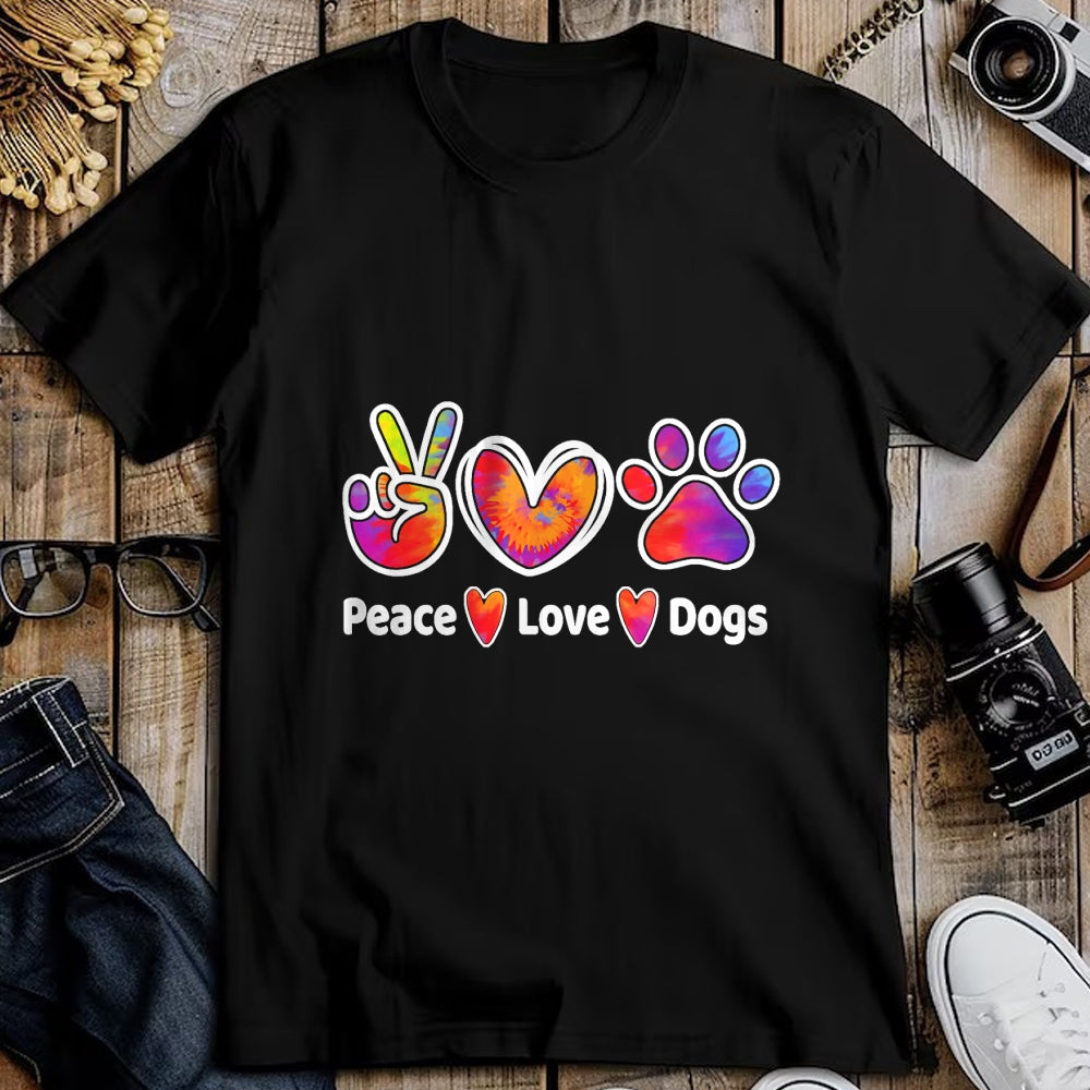 Dog Love Shirt, Dog Lover Gift T-Shirt/Hoodie/Sweatshirt HLT00 - Dog Lover Peace Love Dogs Funny Cute Puppy Paw Tie Dye T-Shirt