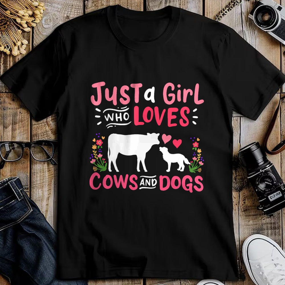 Dog Love Shirt, Dog Lover Gift T-Shirt/Hoodie/Sweatshirt HLT00 - Cow Lover Gift Just a Girl Who Loves Cows and Dogs Farmer T-Shirt