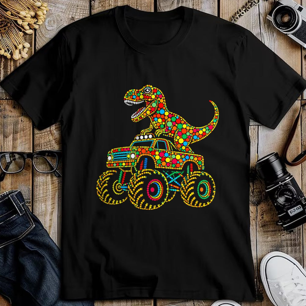 Best Dinosaur Lover Shirt, Funny Dinosaur UnisexT-Shirt/Hoodie/Sweatshirt HLT00 - Colorful Polka Dot Dinosaur Riding Monster Truck Toddler Boy T-Shirt