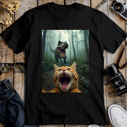 Best Dinosaur Lover Shirt, Funny Dinosaur UnisexT-Shirt/Hoodie/Sweatshirt HLT00 -Cat Selfie with T-Rex Dinosaur T-Shirt, Men, Black, 3X-Large