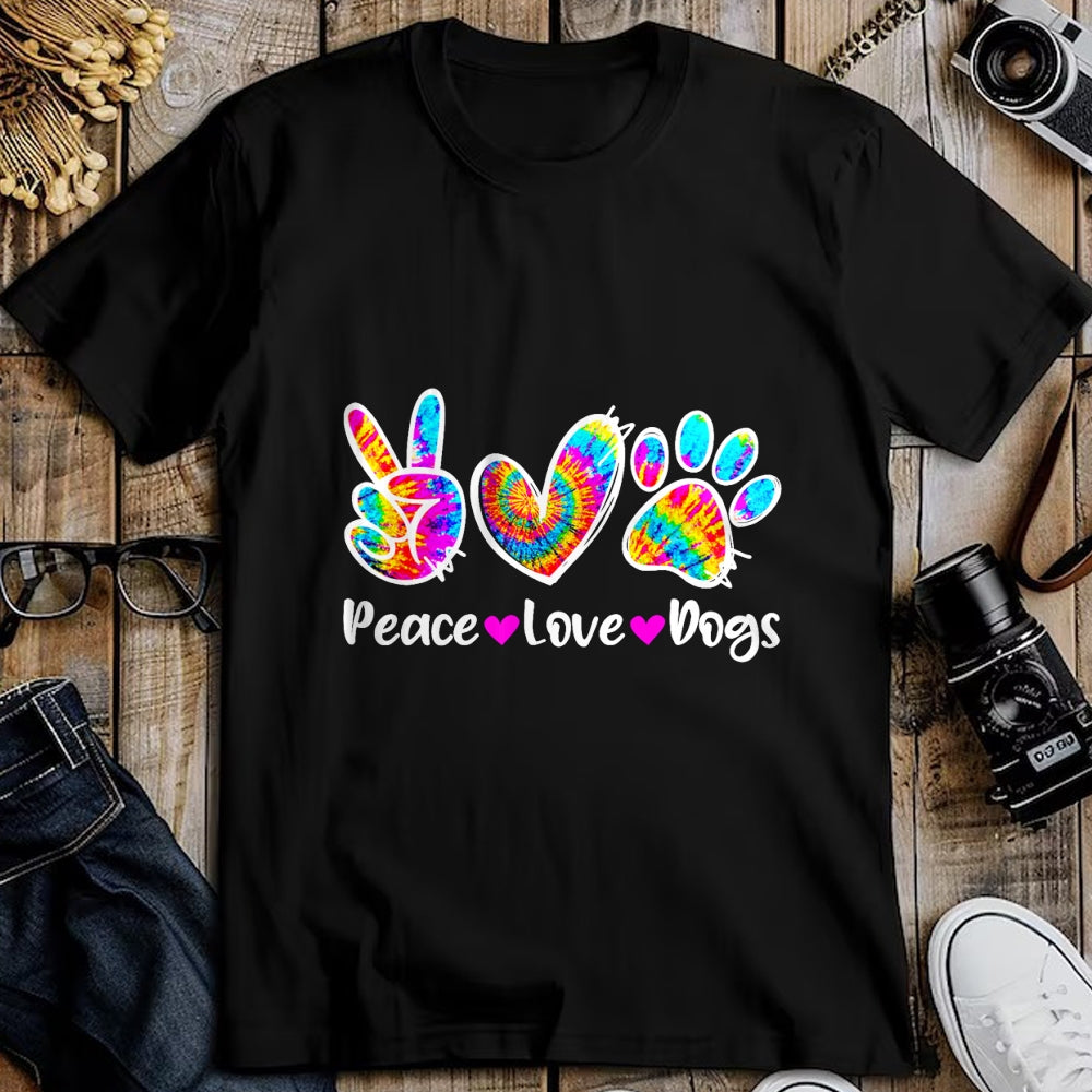 Dog Love Shirt, Dog Lover Gift T-Shirt/Hoodie/Sweatshirt HLT00 - Cute Peace Love Dogs Tie Dye Dog Paw Dog Mom Mothers Day T-Shirt