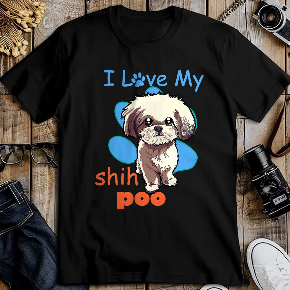 Dog Love Shirt, Dog Lover Gift T-Shirt/Hoodie/Sweatshirt HLT00 - I Love My Shih Poo Shirt Best Dog Lover Paw Print Christmas T-Shirt