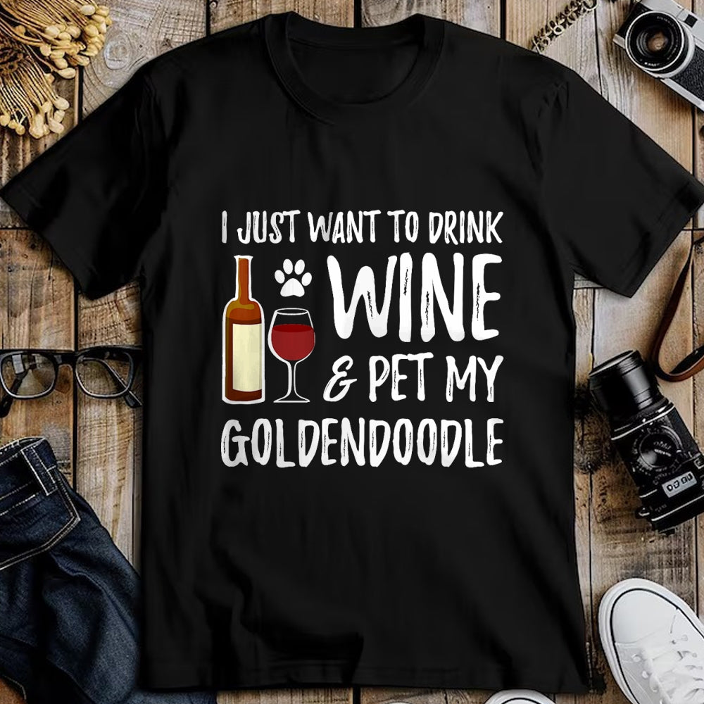 Dog Love Shirt, Dog Lover Gift T-Shirt/Hoodie/Sweatshirt HLT00 - Wine and Goldendoodle T-Shirt for Goldendoodle Dog Mom T-Shirt