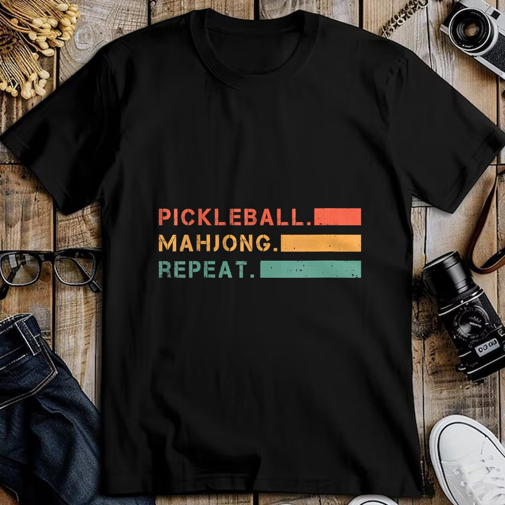 Funny Pickleball Shirt, Pickleball Lover Unisex T-Shirt/Hoodie/Sweatshirt HLT00 - Women's Pickleball Mahjong Repeat Sport Lover Gambling Chinese Game V-Neck T-Shirt