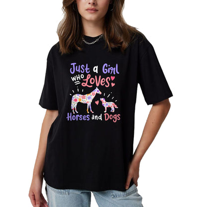 Dog Love Shirt, Dog Lover Gift T-Shirt/Hoodie/Sweatshirt HLT00 - Horse Dog Just A Girl Who Loves Horses And Dogs Gift T-Shirt