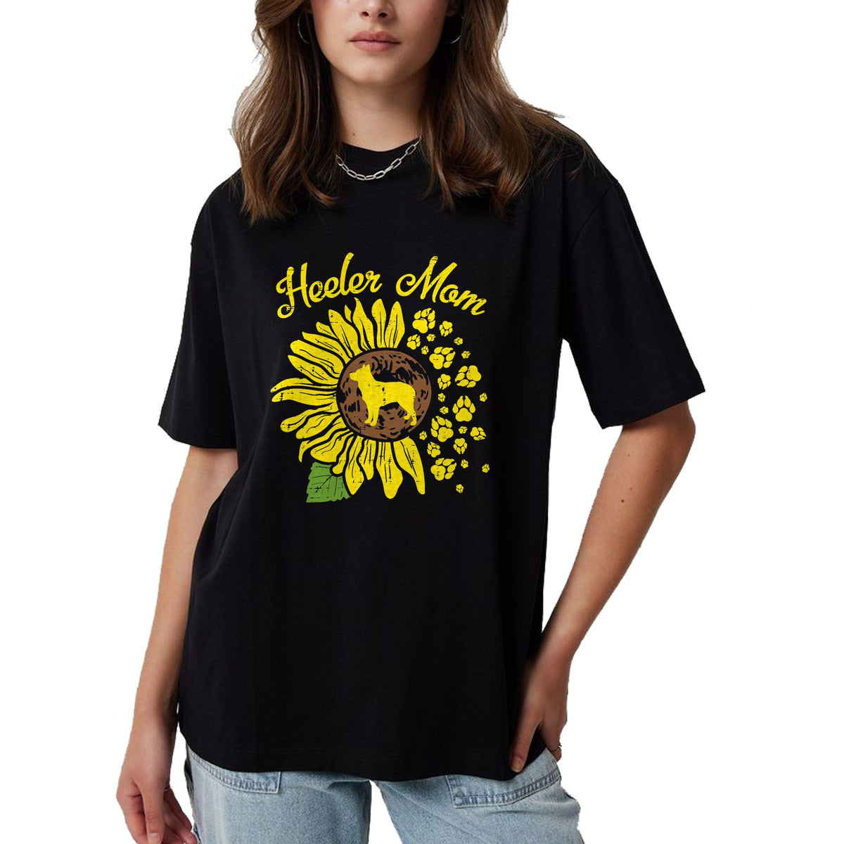Dog Love Shirt, Dog Lover Gift T-Shirt/Hoodie/Sweatshirt HLT00 - Heeler Mom Sunflower Paw Blue Red Australian Cattle Dog Gift T-Shirt