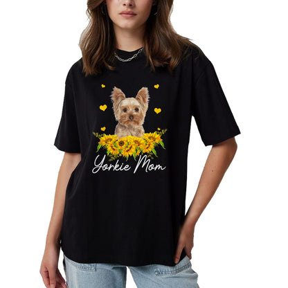 Dog Love Shirt, Dog Lover Gift T-Shirt/Hoodie/Sweatshirt HLT00 - Womens Sunflower Yorkie Mom Dog Lover T-Shirt