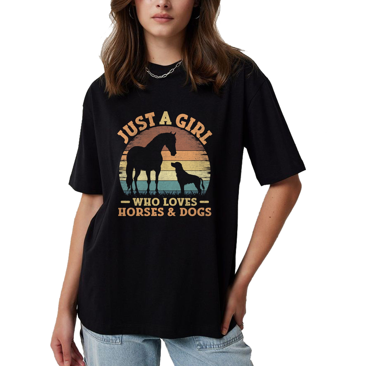 Dog Love Shirt, Dog Lover Gift T-Shirt/Hoodie/Sweatshirt HLT00 - Just A Girl Who Loves Horses and Dogs Women Girls T-Shirt