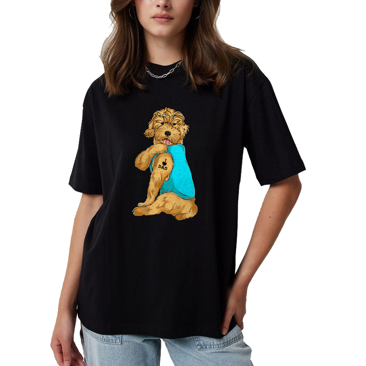 Dog Love Shirt, Dog Lover Gift T-Shirt/Hoodie/Sweatshirt HLT00 - Golden Doodle I Love Dad Tattoo Apparel, Dog Dad Gifts Dads T-Shirt
