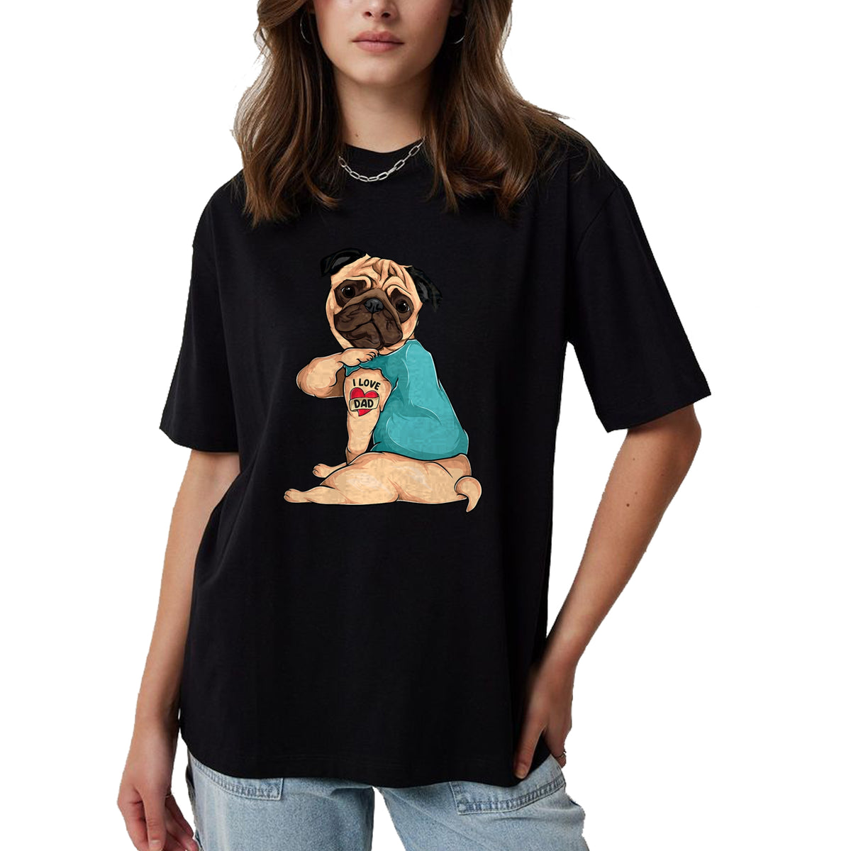 Dog Love Shirt, Dog Lover Gift T-Shirt/Hoodie/Sweatshirt HLT00 - Father_s Day gift funny dog Pug i love Dad tattoo T-Shirt