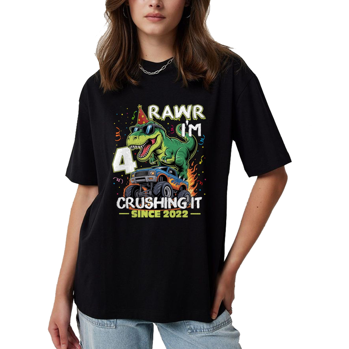 Best Dinosaur Lover Shirt, Funny Dinosaur UnisexT-Shirt/Hoodie/Sweatshirt HLT00 - 4th Birthday Monster Truck Dinosaur 4 Years Old Birthday Boy T-Shirt