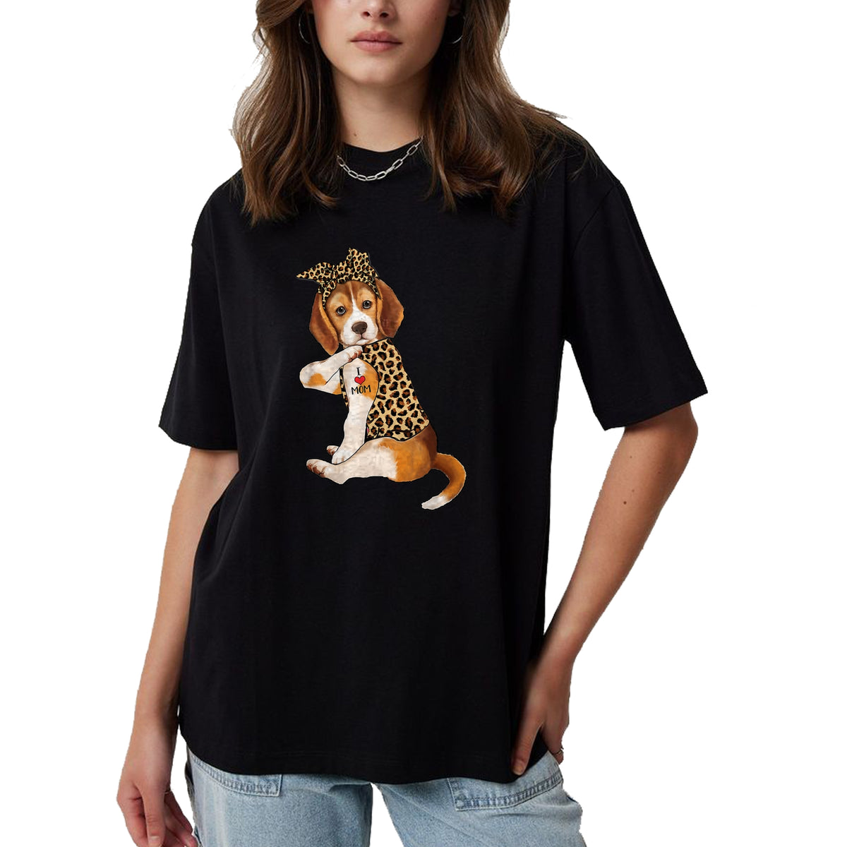 Dog Love Shirt, Dog Lover Gift T-Shirt/Hoodie/Sweatshirt HLT00 - Beagle Dog Lover Tee I Love Mom Tattoo Leopard Mothers Day T-Shirt