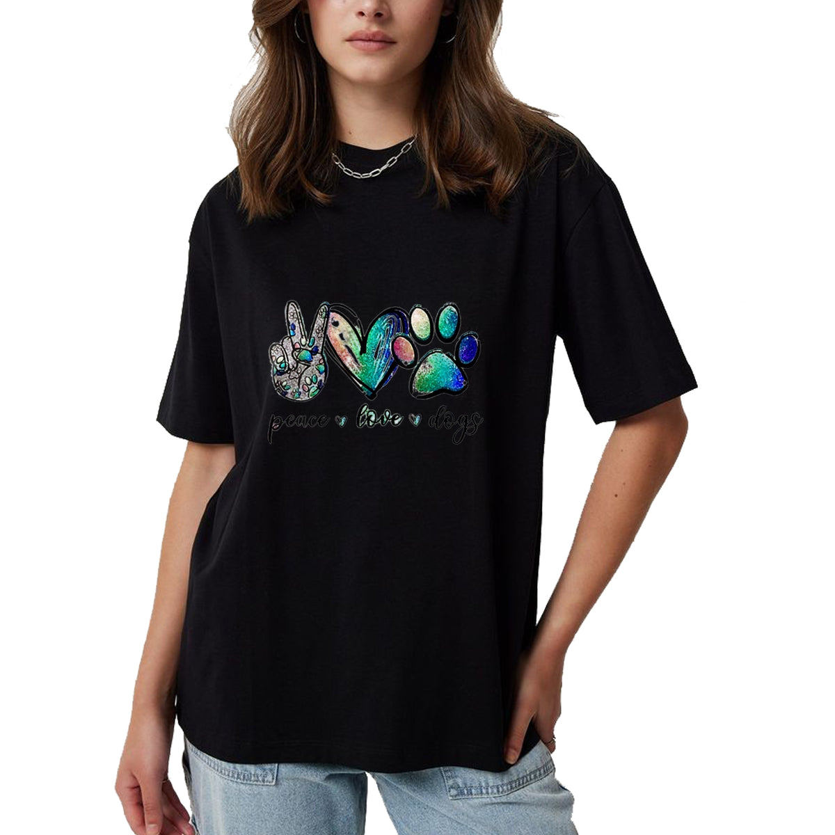 Dog Love Shirt, Dog Lover Gift T-Shirt/Hoodie/Sweatshirt HLT00 - Womens Peace love dogs V-Neck T-Shirt