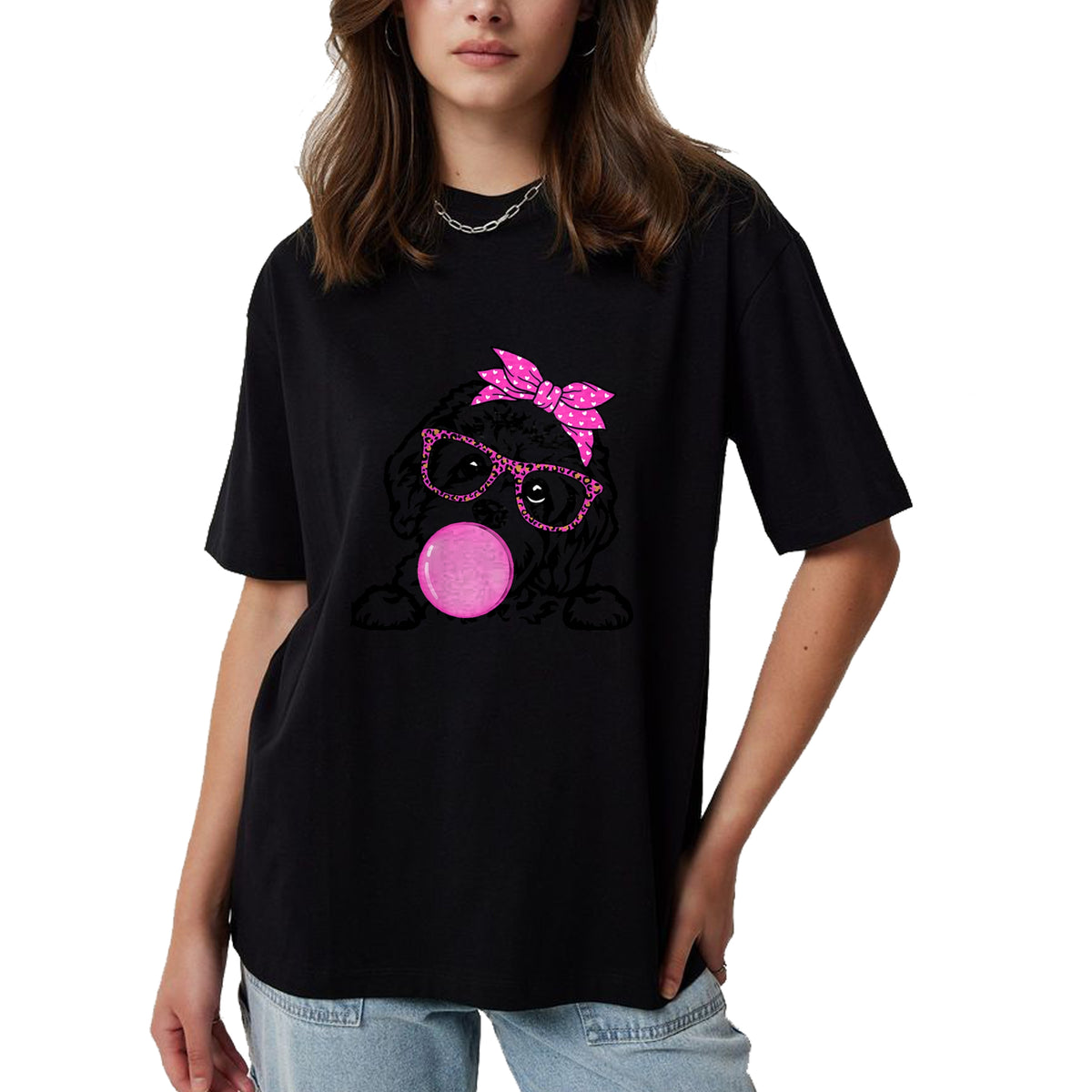 Dog Love Shirt, Dog Lover Gift T-Shirt/Hoodie/Sweatshirt HLT00 - Cavapoo dog mom with bubble gum bandana glasses T-Shirt
