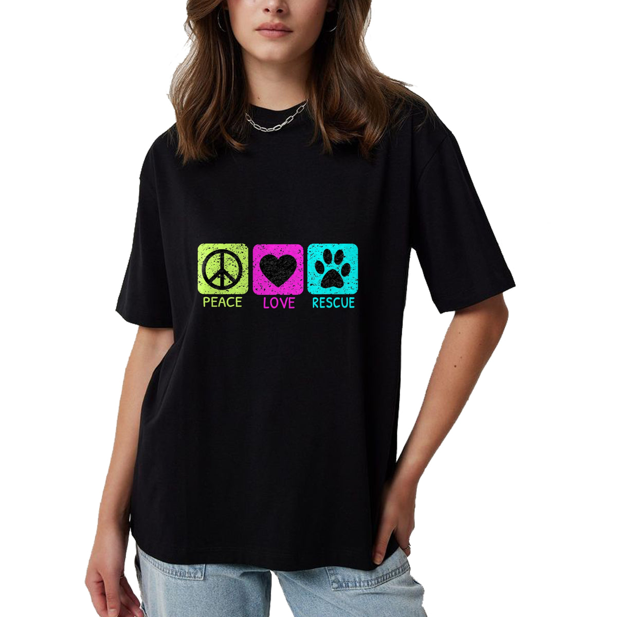 Dog Love Shirt, Dog Lover Gift T-Shirt/Hoodie/Sweatshirt HLT00 - Peace Love Rescue Dogs Distressed Graphic Animal Lovers Long Sleeve T-Shirt