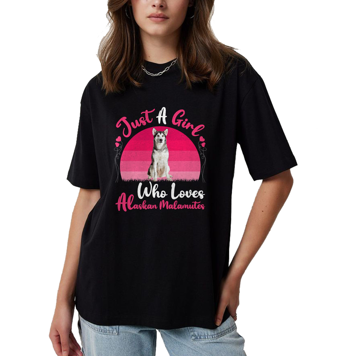 Dog Love Shirt, Dog Lover Gift T-Shirt/Hoodie/Sweatshirt HLT00 - Vintage Dog Lover Just A Girl Who Loves Alaskan Malamutes T-Shirt