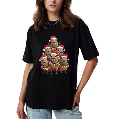 Cute Capybara Shirt, Funny Capybara UnisexT-Shirt/Hoodie/Sweatshirt HLT00 - Capybara Christmas Tree Santa Hat Cute Xmas Boys Kids Men T-Shirt