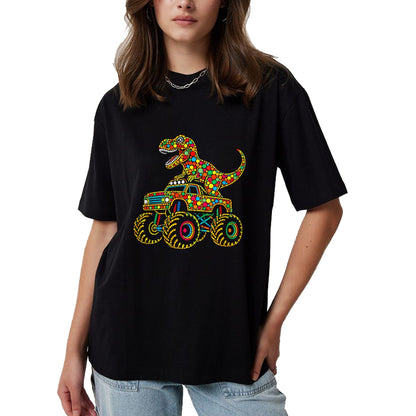 Best Dinosaur Lover Shirt, Funny Dinosaur UnisexT-Shirt/Hoodie/Sweatshirt HLT00 - Colorful Polka Dot Dinosaur Riding Monster Truck Toddler Boy T-Shirt