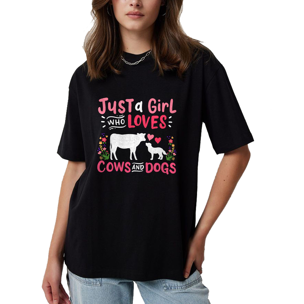 Dog Love Shirt, Dog Lover Gift T-Shirt/Hoodie/Sweatshirt HLT00 - Cow Lover Gift Just a Girl Who Loves Cows and Dogs Farmer T-Shirt