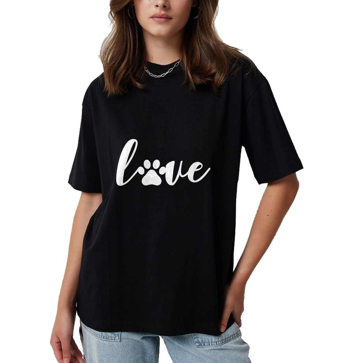 Dog Love Shirt, Dog Lover Gift T-Shirt/Hoodie/Sweatshirt HLT00 - Paw Print Love Heart Funny Cool Dog Cat Mom Pet Animal Lover T-Shirt (1)