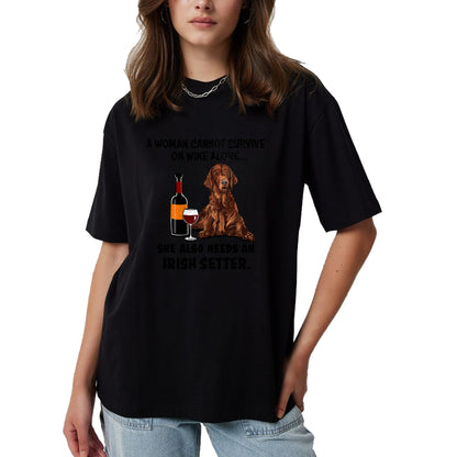 Dog Love Shirt, Dog Lover Gift T-Shirt/Hoodie/Sweatshirt HLT00 - Funny Irish Setter & Wine Lover Dog Mom Surprise T-Shirt