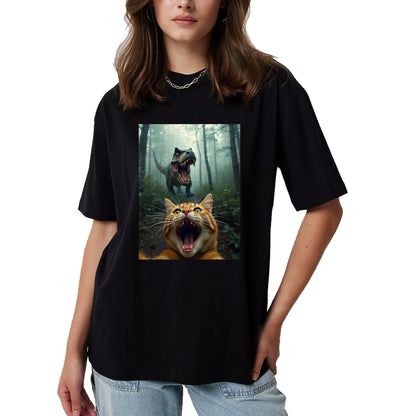Best Dinosaur Lover Shirt, Funny Dinosaur UnisexT-Shirt/Hoodie/Sweatshirt HLT00 -Cat Selfie with T-Rex Dinosaur T-Shirt, Men, Black, 3X-Large