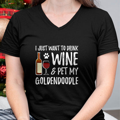 Dog Love Shirt, Dog Lover Gift T-Shirt/Hoodie/Sweatshirt HLT00 - Wine and Goldendoodle T-Shirt for Goldendoodle Dog Mom T-Shirt