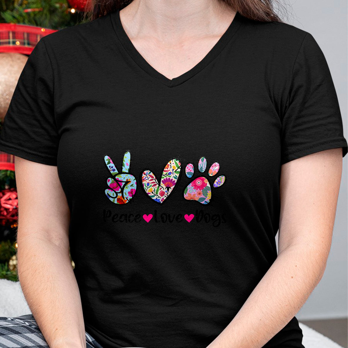 Dog Love Shirt, Dog Lover Gift T-Shirt/Hoodie/Sweatshirt HLT00 - Peace Love Dogs Floral Dog Paw Dog Mom Cute Mother_s Day T-Shirt