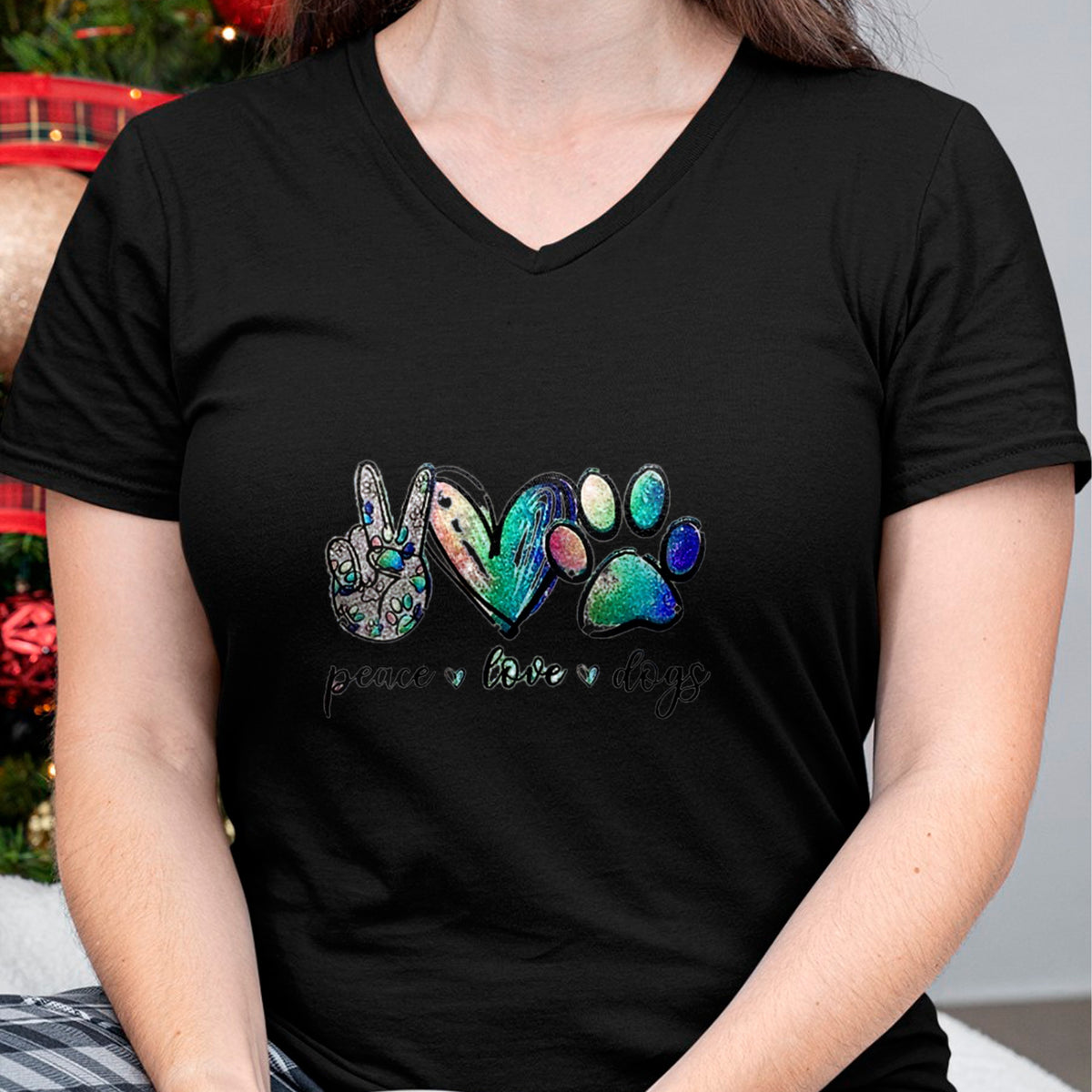 Dog Love Shirt, Dog Lover Gift T-Shirt/Hoodie/Sweatshirt HLT00 - Womens Peace love dogs V-Neck T-Shirt