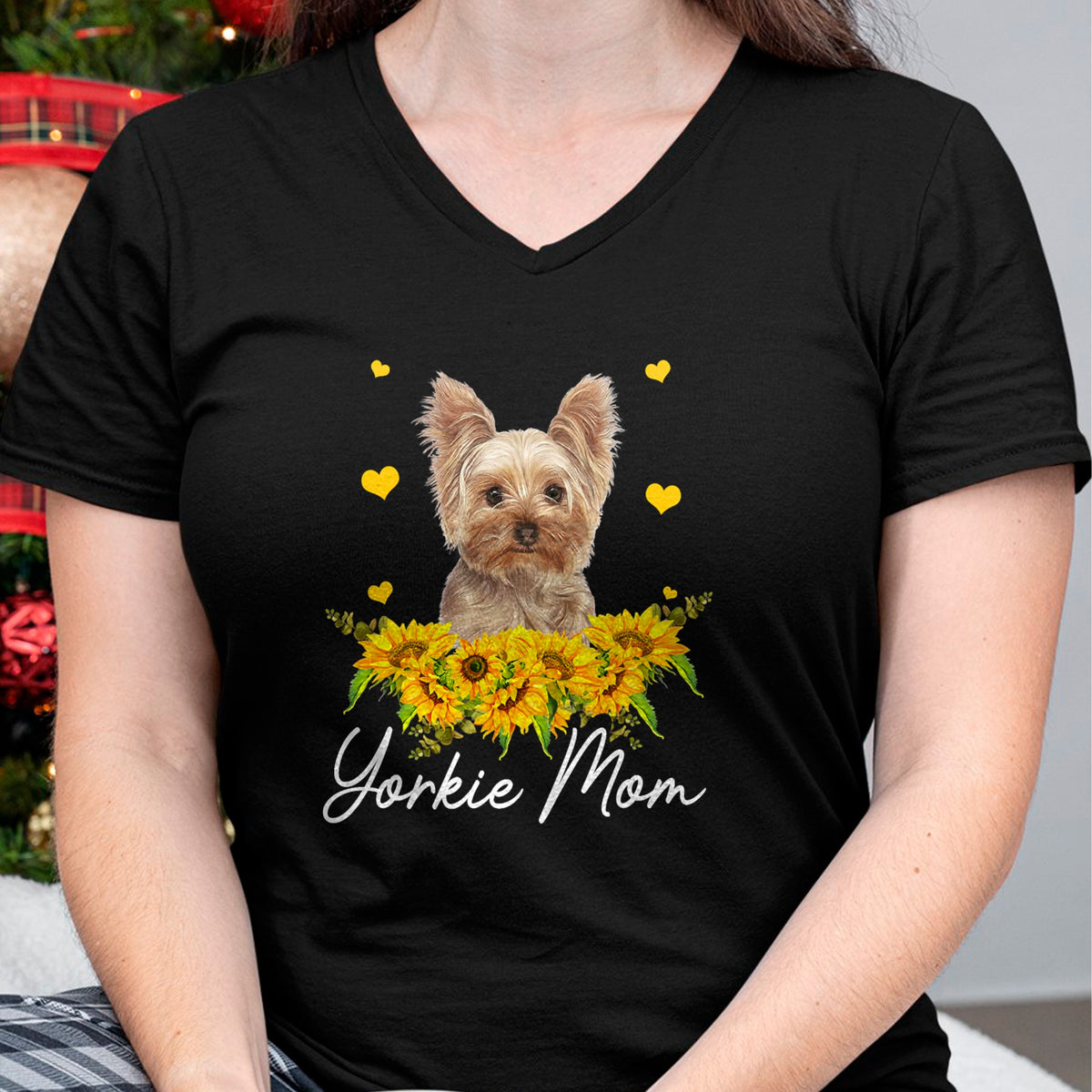 Dog Love Shirt, Dog Lover Gift T-Shirt/Hoodie/Sweatshirt HLT00 - Womens Sunflower Yorkie Mom Dog Lover T-Shirt
