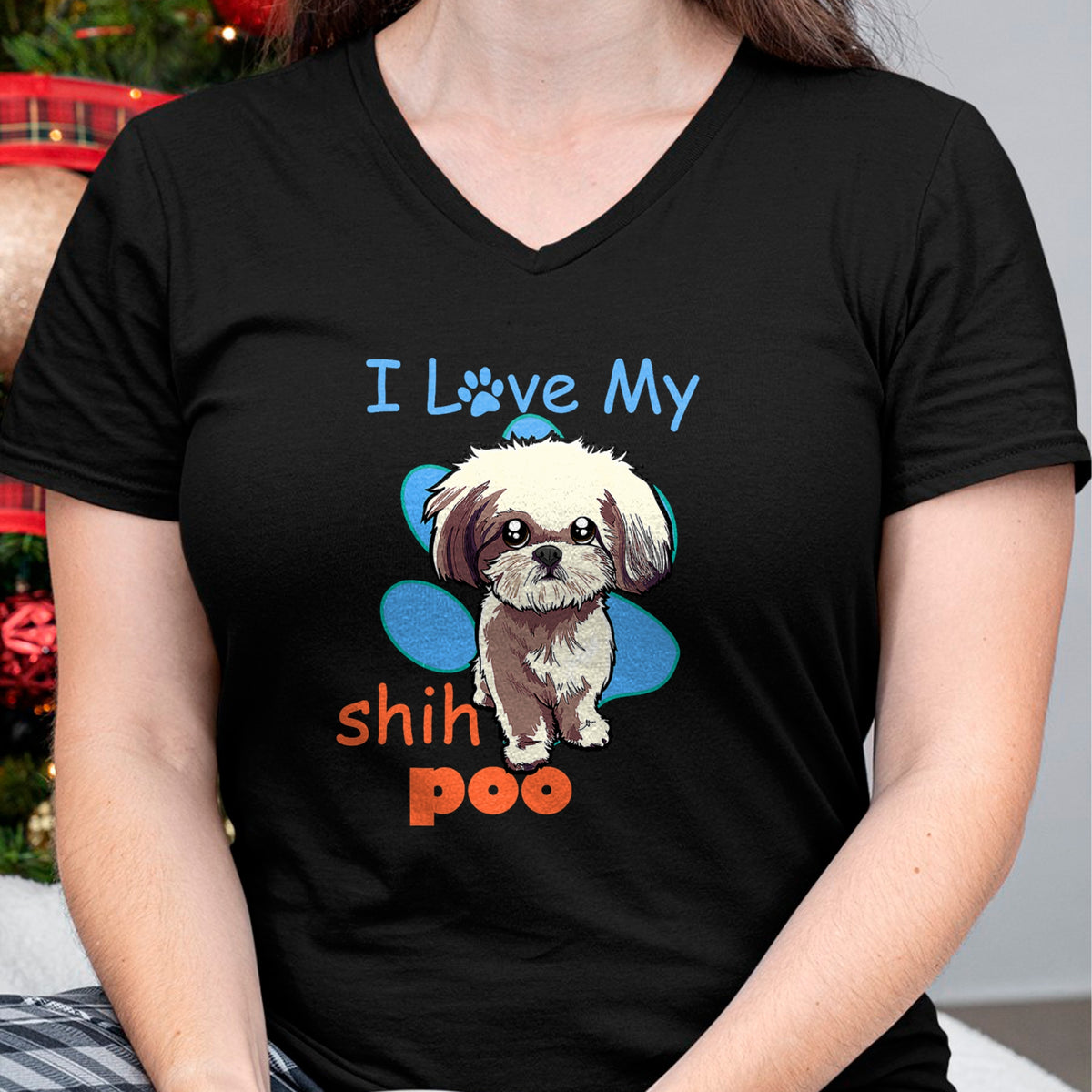Dog Love Shirt, Dog Lover Gift T-Shirt/Hoodie/Sweatshirt HLT00 - I Love My Shih Poo Shirt Best Dog Lover Paw Print Christmas T-Shirt