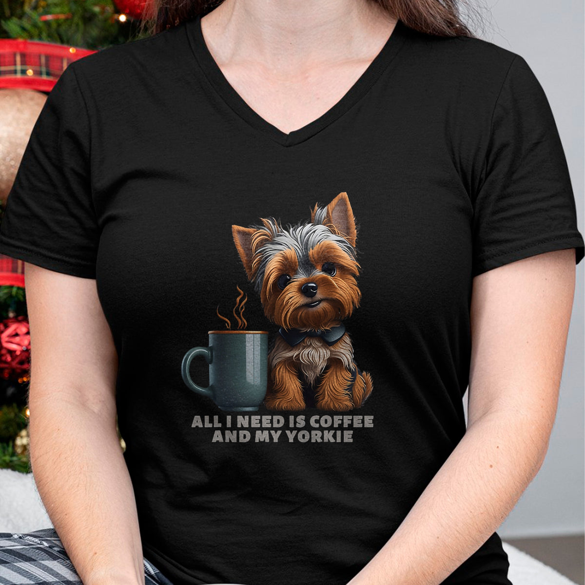 Dog Love Shirt, Dog Lover Gift T-Shirt/Hoodie/Sweatshirt HLT00 - All I Need Is Coffee And My Yorkie Funny Yorkie Dog Mom T-Shirt