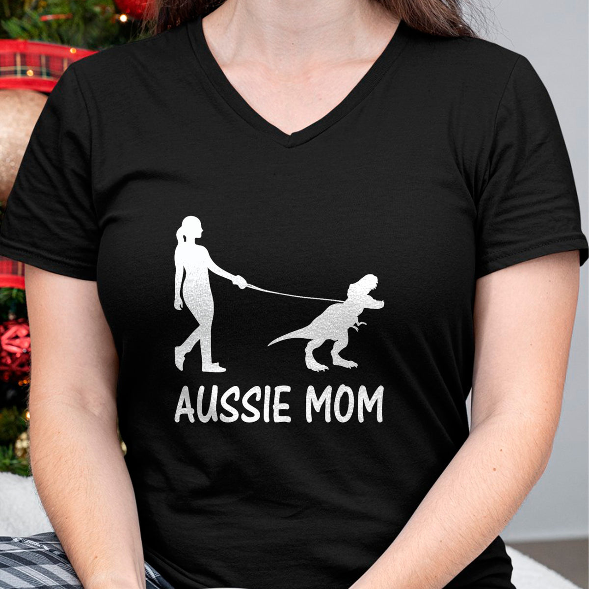 Dog Love Shirt, Dog Lover Gift T-Shirt/Hoodie/Sweatshirt HLT00 - Aussie Mom Australian Shepherd Dog Dinosaur Women Mother T-Shirt