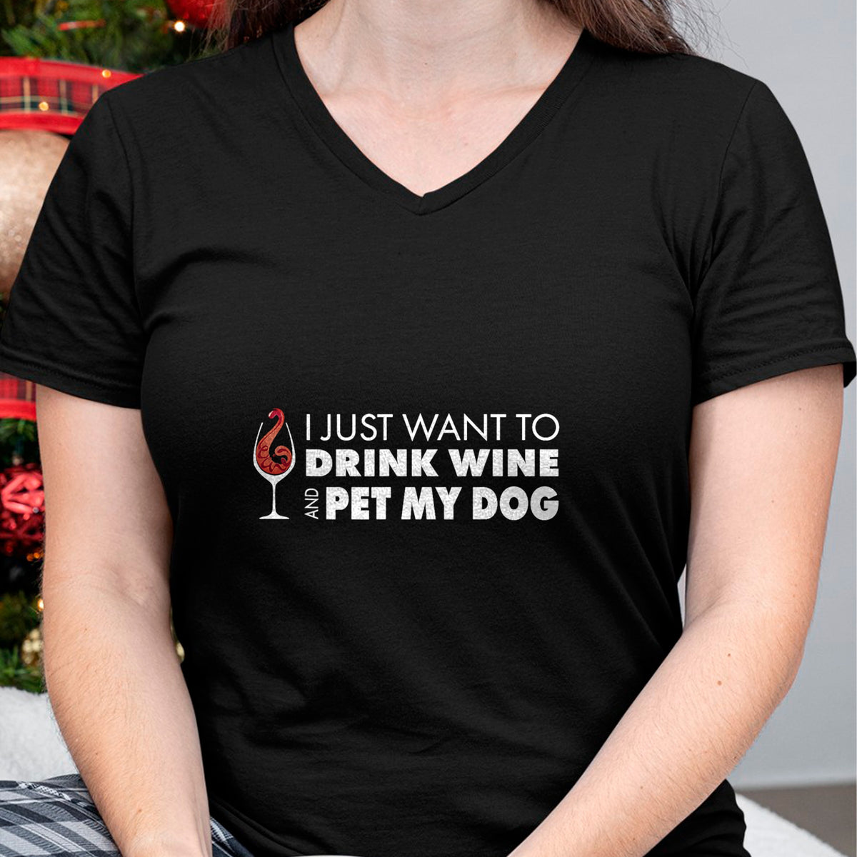 Dog Love Shirt, Dog Lover Gift T-Shirt/Hoodie/Sweatshirt HLT00 - Wine Tshirt I just want to drink wine and pet my dog tee T-Shirt