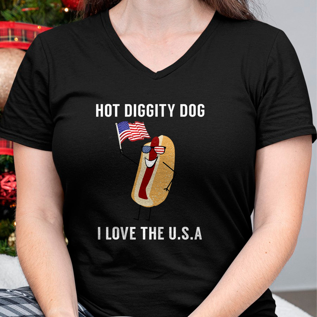 Dog Love Shirt, Dog Lover Gift T-Shirt/Hoodie/Sweatshirt HLT00 - Hot Diggity Dog I Love USA - Funny Fourth of July T-Shirt (1)
