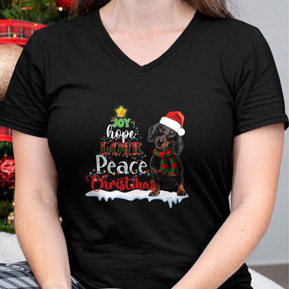 Dog Love Shirt, Dog Lover Gift T-Shirt/Hoodie/Sweatshirt HLT00 - Cute Dachshund Joy Hope Love Peace Christmas Xmas Wiener Dog T-Shirt