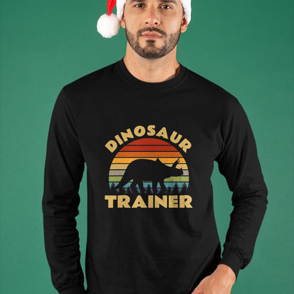 Best Dinosaur Lover Shirt, Funny Dinosaur UnisexT-Shirt/Hoodie/Sweatshirt HLT00 - Dinosaur Trainer Halloween Costume Retro Sunset Dino Outline T-Shirt, Men, Black, 3X-Large