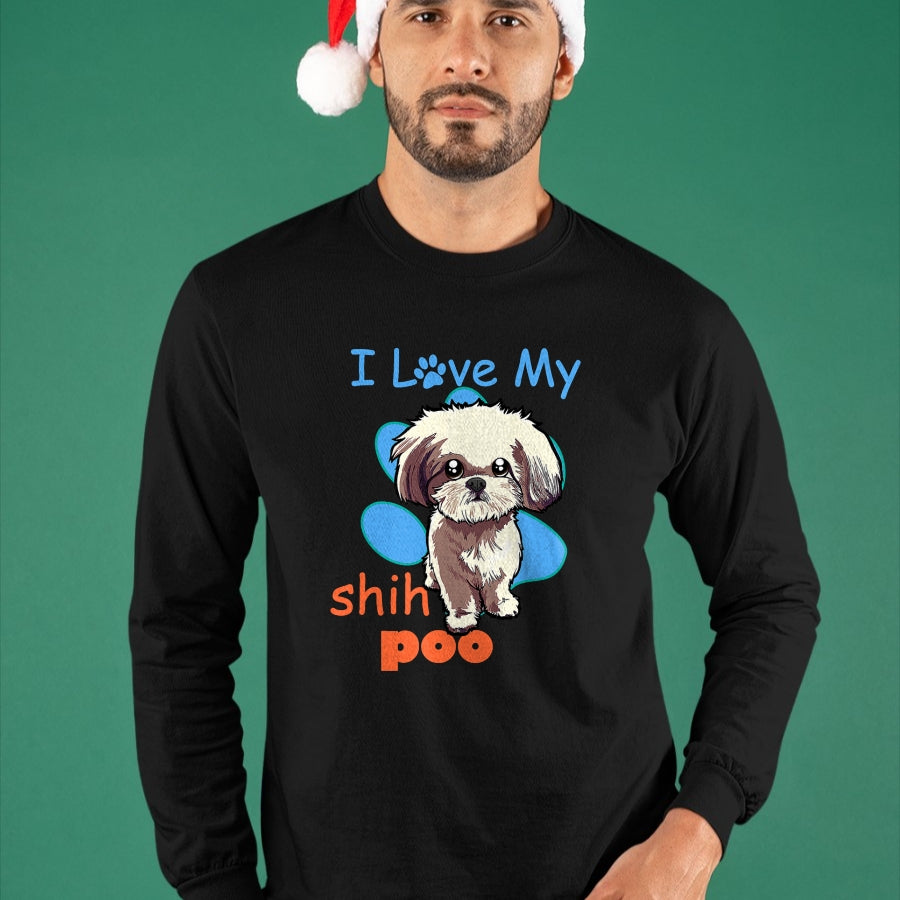 Dog Love Shirt, Dog Lover Gift T-Shirt/Hoodie/Sweatshirt HLT00 - I Love My Shih Poo Shirt Best Dog Lover Paw Print Christmas T-Shirt
