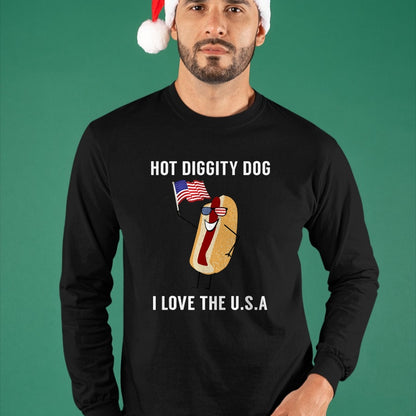 Dog Love Shirt, Dog Lover Gift T-Shirt/Hoodie/Sweatshirt HLT00 - Hot Diggity Dog I Love USA - Funny Fourth of July T-Shirt (1)