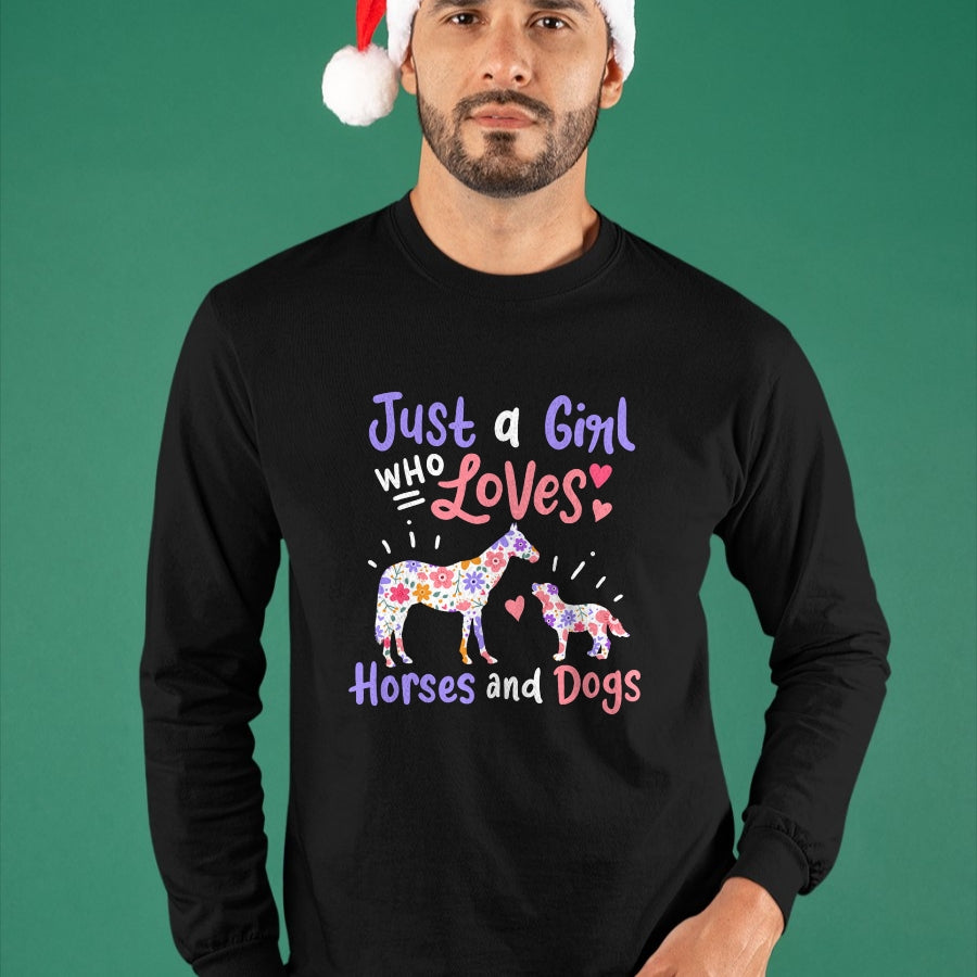 Dog Love Shirt, Dog Lover Gift T-Shirt/Hoodie/Sweatshirt HLT00 - Horse Dog Just A Girl Who Loves Horses And Dogs Gift T-Shirt