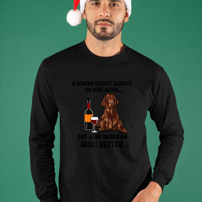 Dog Love Shirt, Dog Lover Gift T-Shirt/Hoodie/Sweatshirt HLT00 - Funny Irish Setter & Wine Lover Dog Mom Surprise T-Shirt