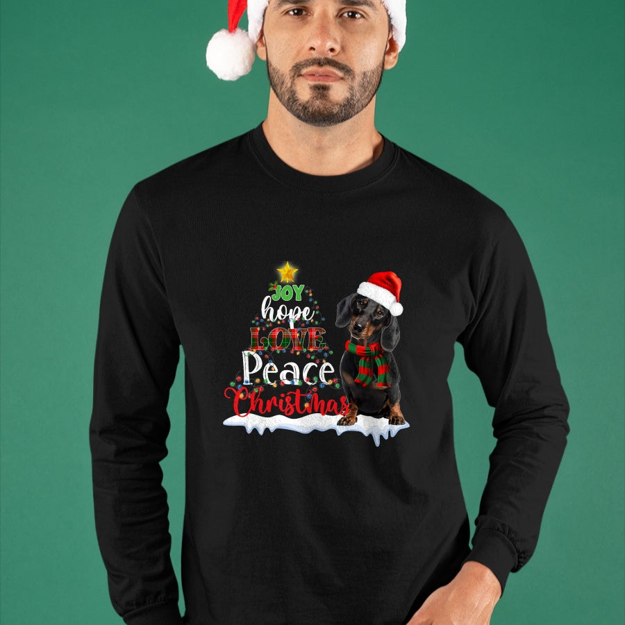 Dog Love Shirt, Dog Lover Gift T-Shirt/Hoodie/Sweatshirt HLT00 - Cute Dachshund Joy Hope Love Peace Christmas Xmas Wiener Dog T-Shirt