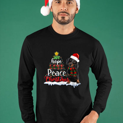 Dog Love Shirt, Dog Lover Gift T-Shirt/Hoodie/Sweatshirt HLT00 - Cute Dachshund Joy Hope Love Peace Christmas Xmas Wiener Dog T-Shirt