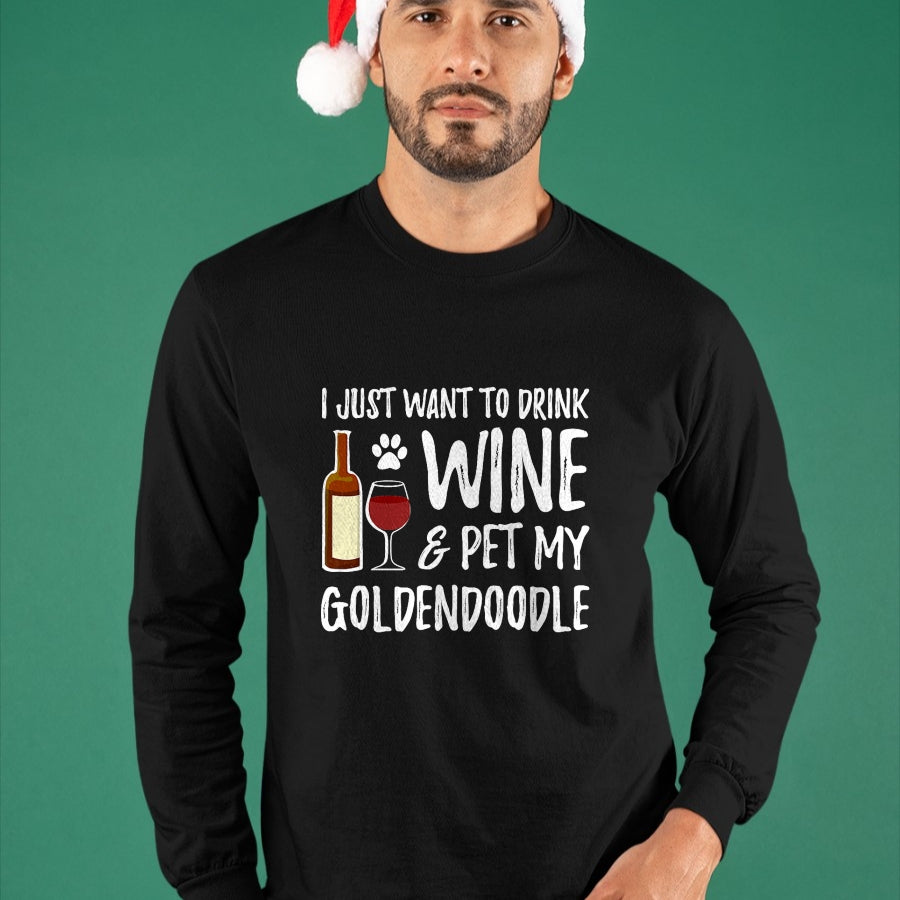 Dog Love Shirt, Dog Lover Gift T-Shirt/Hoodie/Sweatshirt HLT00 - Wine and Goldendoodle T-Shirt for Goldendoodle Dog Mom T-Shirt