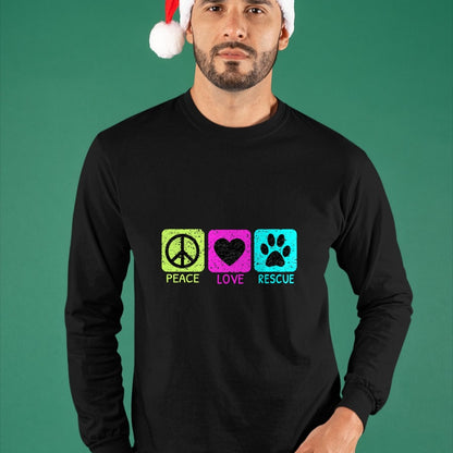 Dog Love Shirt, Dog Lover Gift T-Shirt/Hoodie/Sweatshirt HLT00 - Peace Love Rescue Dogs Distressed Graphic Animal Lovers Long Sleeve T-Shirt
