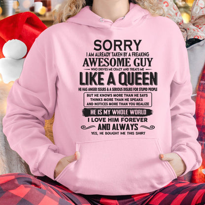 Sorry I am already taken by a freaking awesome guy - Gift for Wife From Husband - TOBY00 (SKU08-25-00)
